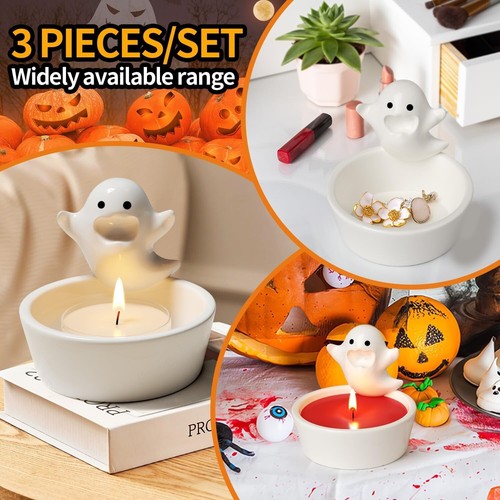 3PCS Halloween Ghost Candle Holder Ceramic Votives - photo 3