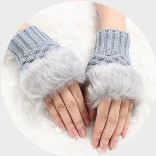 Womens Plush Fur Fingerless Mittens Gloves