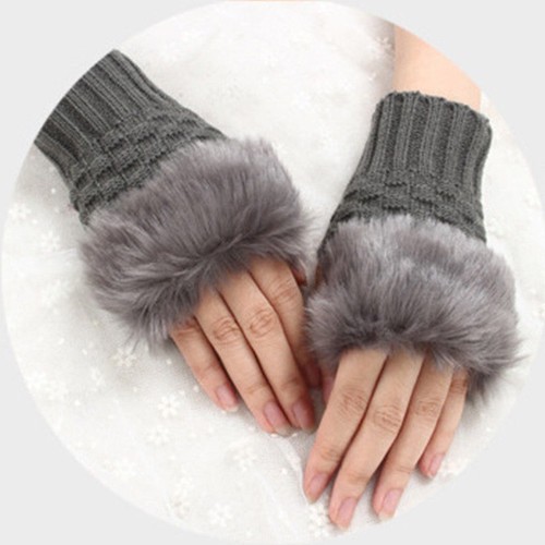Womens Plush Fur Fingerless Mittens Gloves - photo 2