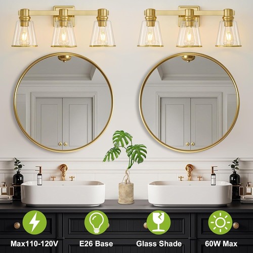 3 Light Gold Bathroom Vanity Fixture - photo 2