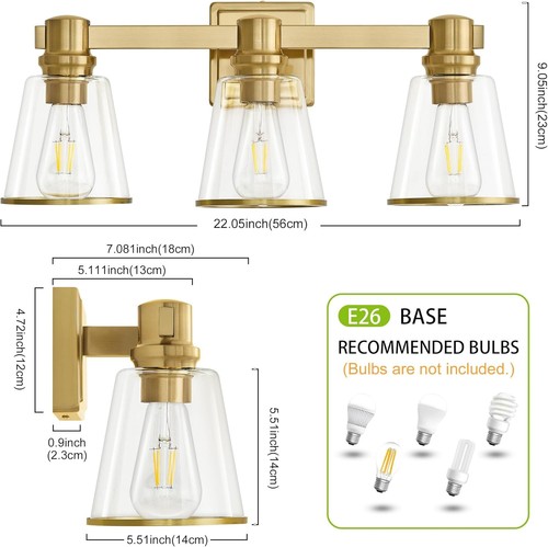 3 Light Gold Bathroom Vanity Fixture - photo 3