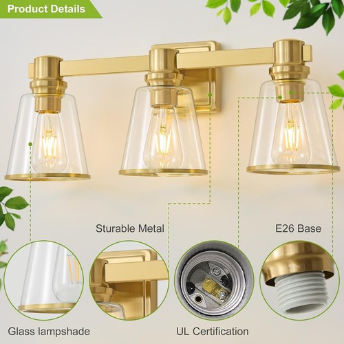 3 Light Gold Bathroom Vanity Fixture - photo 5