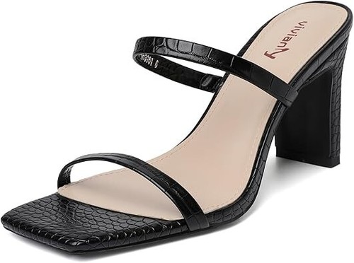 Women's Chunky Heeled Mule Sandals Block Heel Square Toe