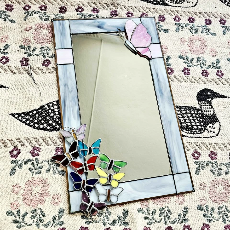 Stained Glass Butterfly Mirror + Butterfly Suncatcher Set