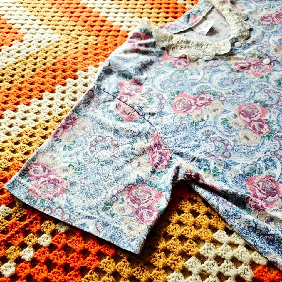 Vintage 3XL Floral Peter Pan Lace Collar TShirt - photo 4