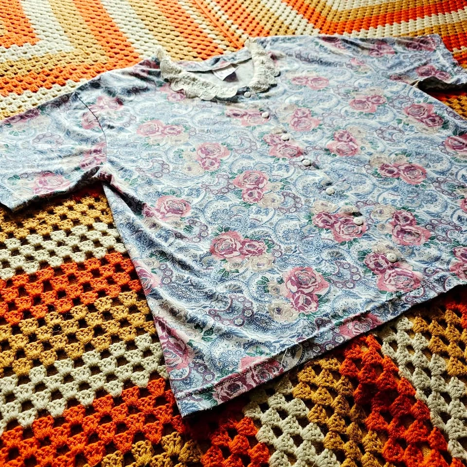Vintage 3XL Floral Peter Pan Lace Collar TShirt - photo 5