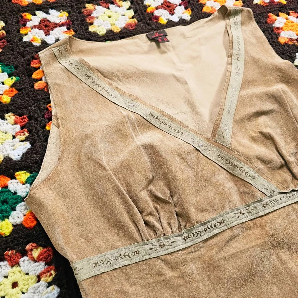 Size 14 Y2K Genuine Suede Leather 70s Inspired Danier Top - photo 2