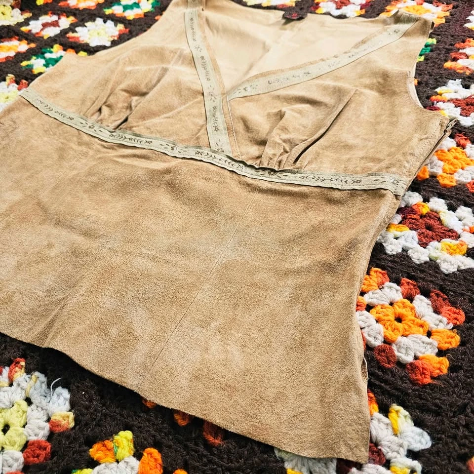 Size 14 Y2K Genuine Suede Leather 70s Inspired Danier Top - photo 5