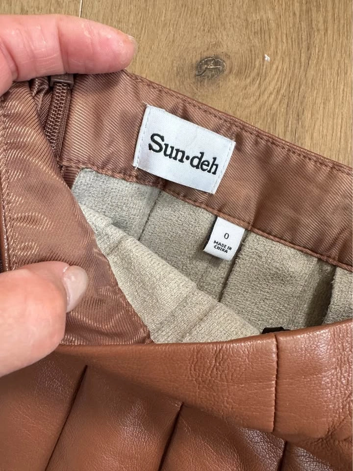 Aritzia Sundeh Brown Faux Leather Pleated Mini Skirt - photo 5