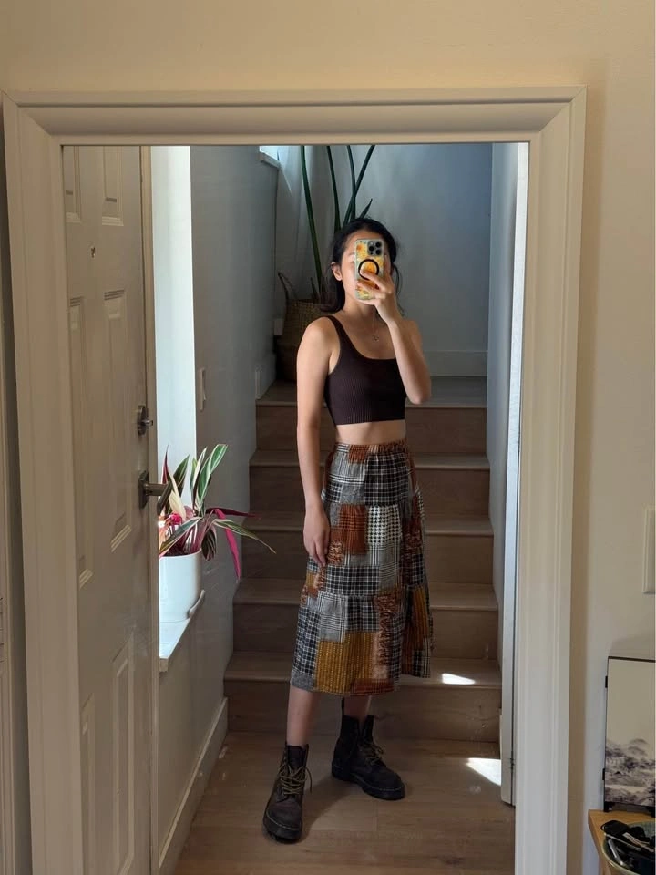 Patchwork Plaid Midi Skirt - photo 2