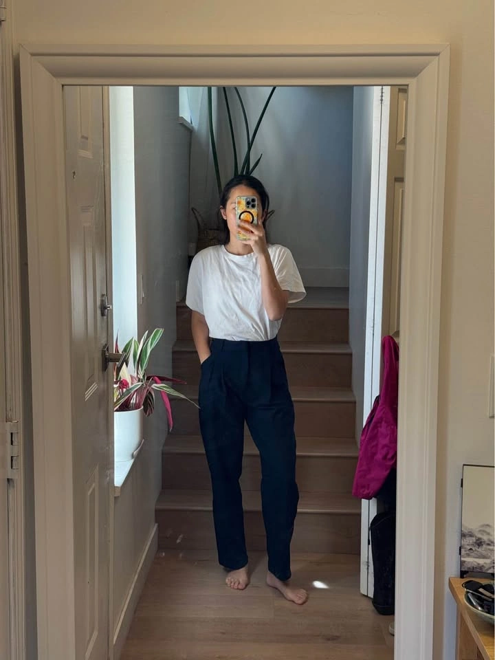 Navy Blue High-Waisted Pleated Trousers