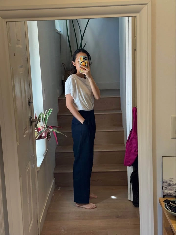 Navy Blue High-Waisted Pleated Trousers - photo 2