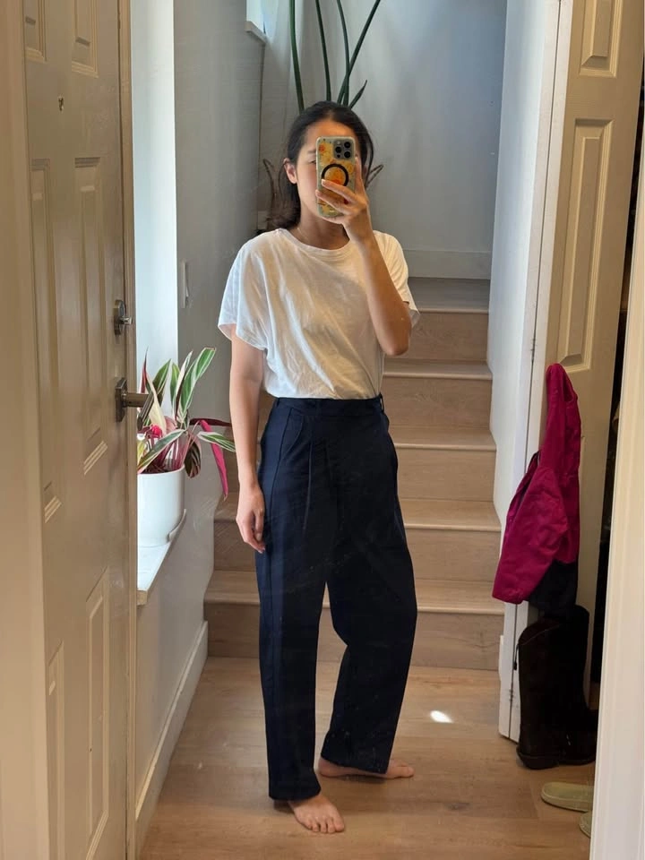 Navy Blue High-Waisted Pleated Trousers - photo 3