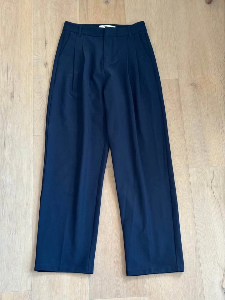 Navy Blue High-Waisted Pleated Trousers - photo 4