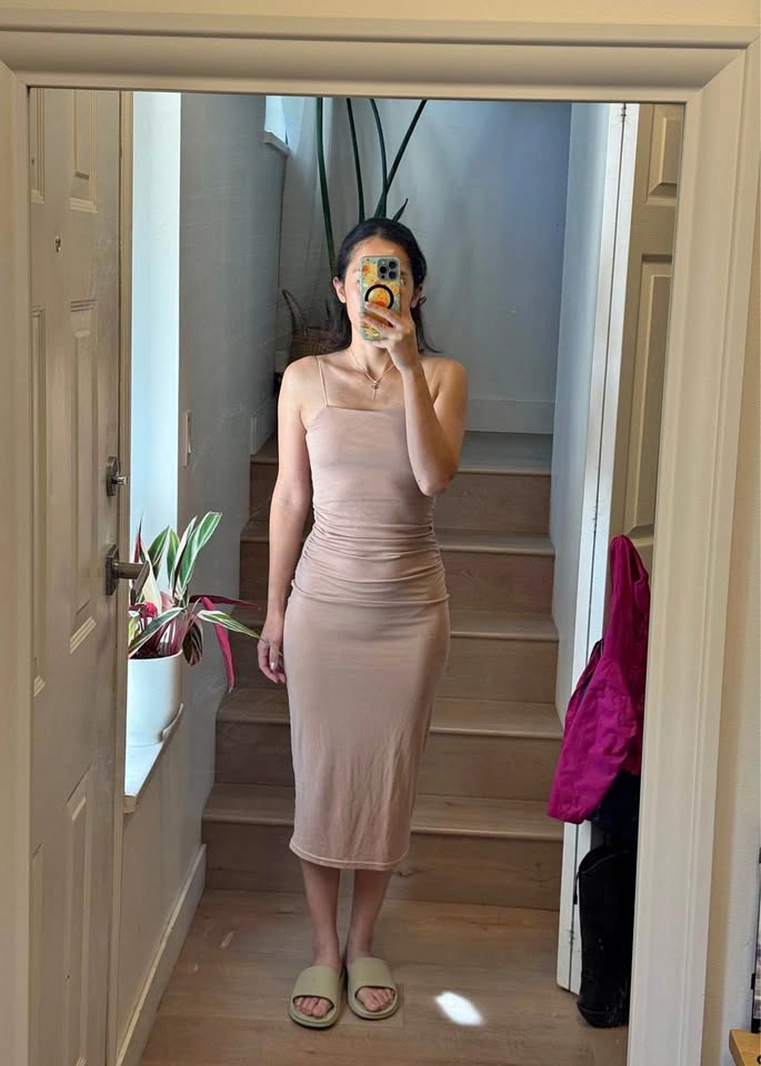 Nude Twist Back Midi Dress
