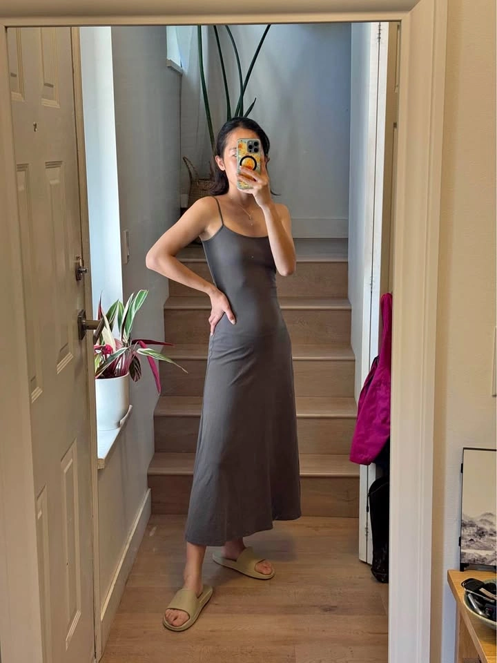 Soft Lounge Long Slip Dress in Charcoal