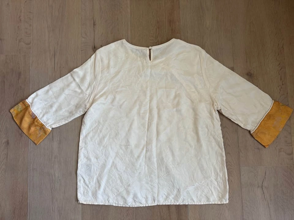 Brand New 100% Cream Silk Jacquard Blouse with Contrast Cuffs - photo 4