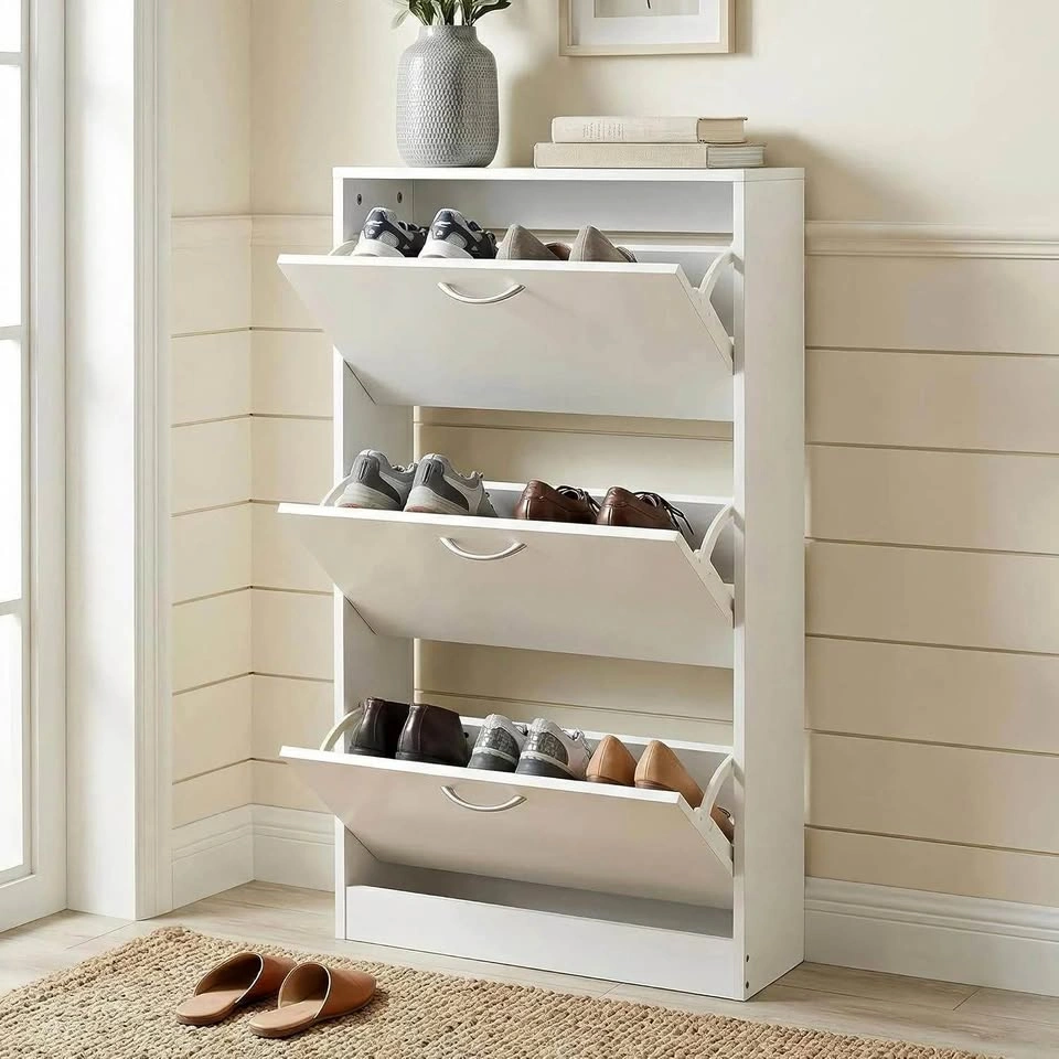 White 3-Tier Tilting Shoe Storage Cabinet