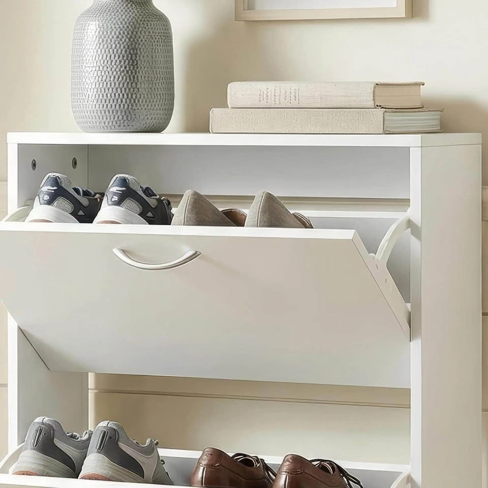 White 3-Tier Tilting Shoe Storage Cabinet - photo 2