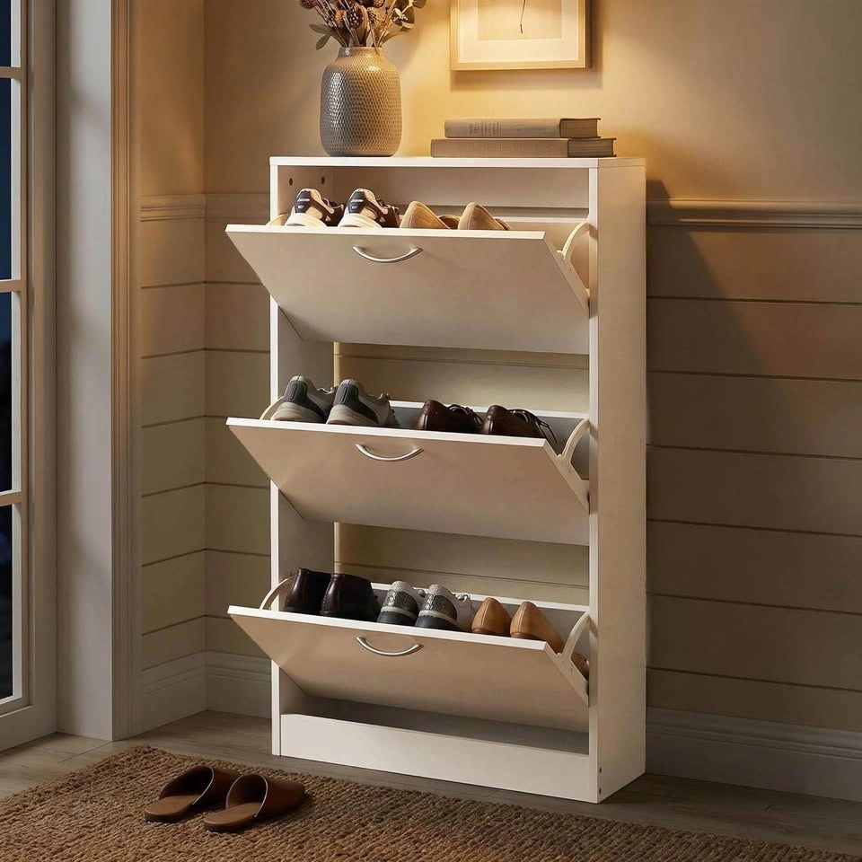 White 3-Tier Tilting Shoe Storage Cabinet - photo 3