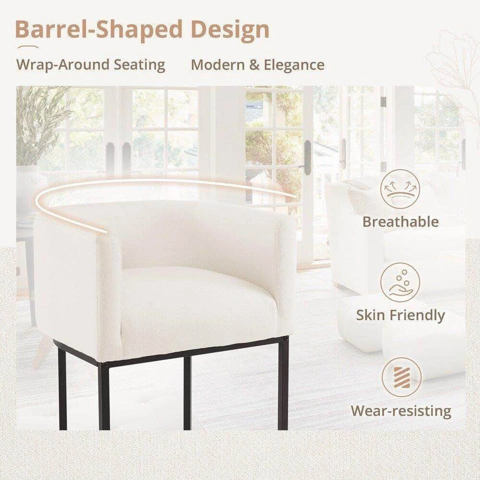 Modern White Barrel Back Counter Stools with Black Metal Frame - photo 2