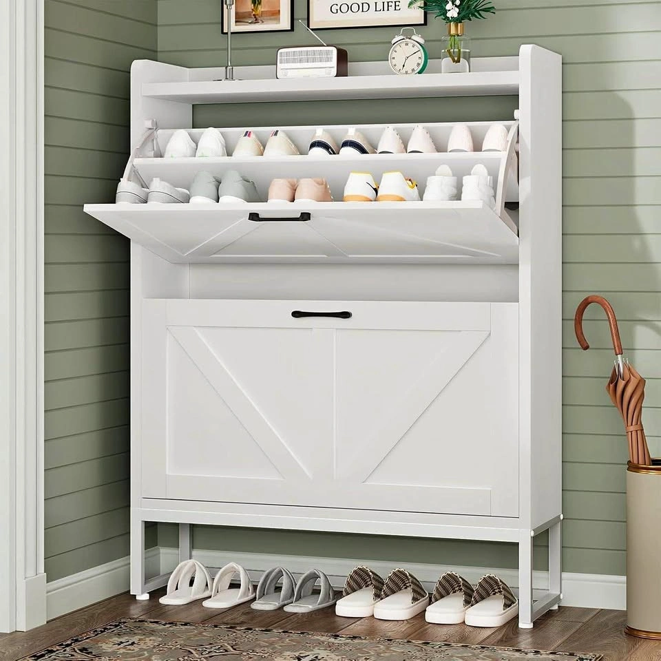 White Farmhouse Shoe Storage Cabinet