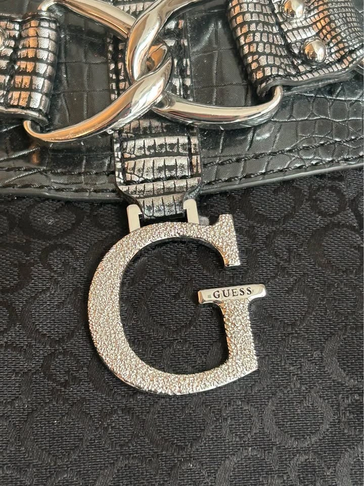 Y2K Guess Black Monogram Handbag Rhinestone G charm - photo 3
