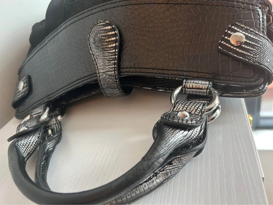 Y2K Guess Black Monogram Handbag Rhinestone G charm - photo 4