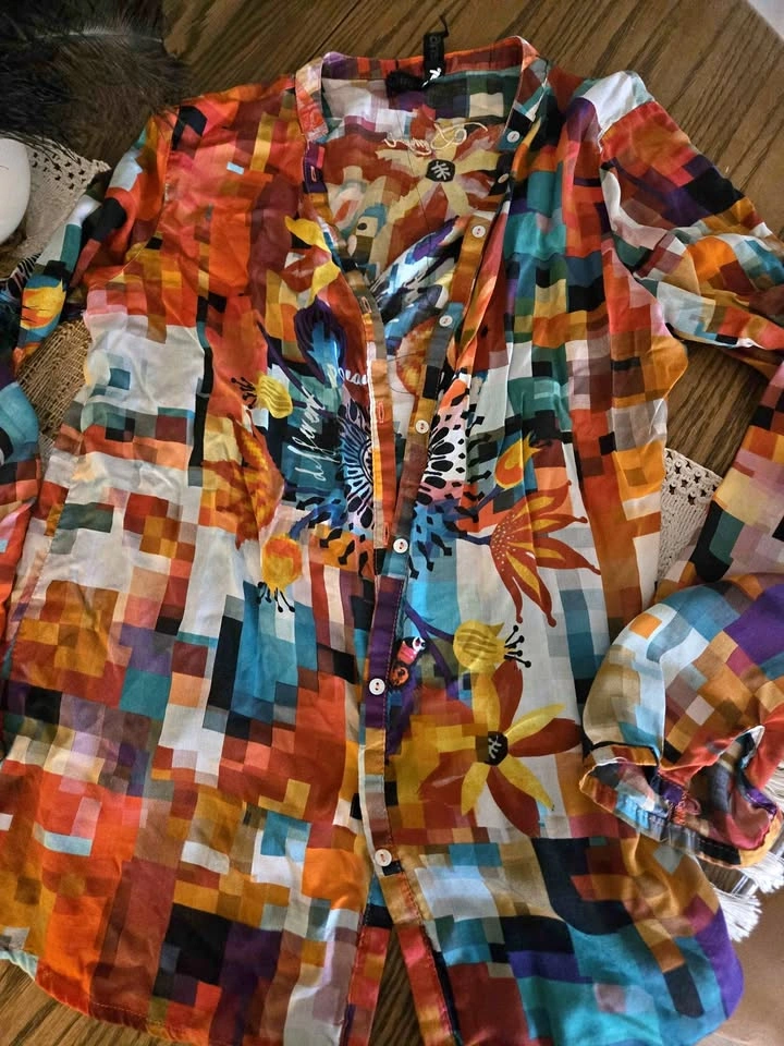 Desigual Multicolor Pixel Floral Button Down Shirt