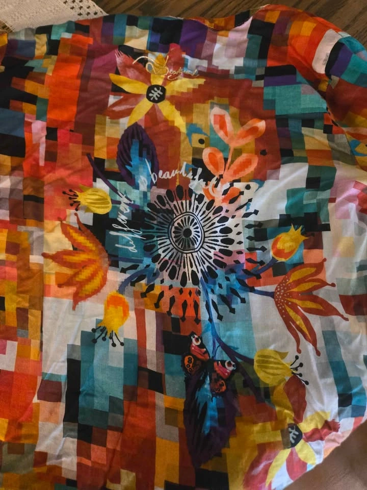 Desigual Multicolor Pixel Floral Button Down Shirt - photo 4