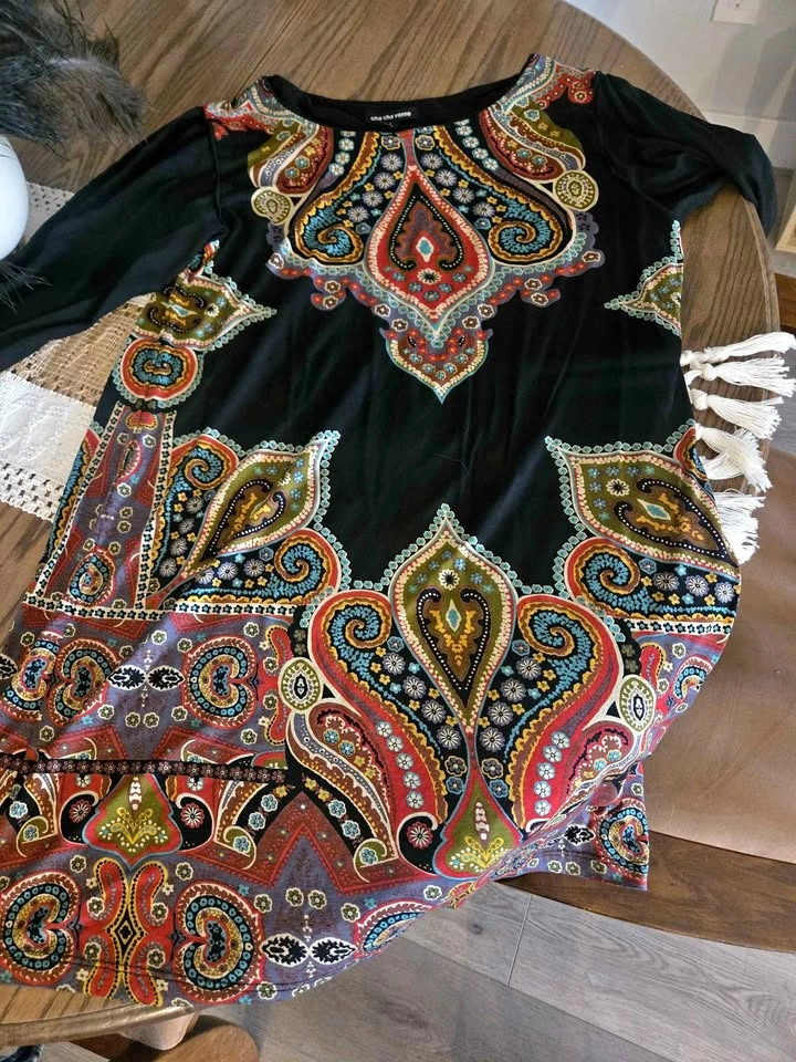 Cha Cha Vente Paisley Print Long Sleeve Dress Size L