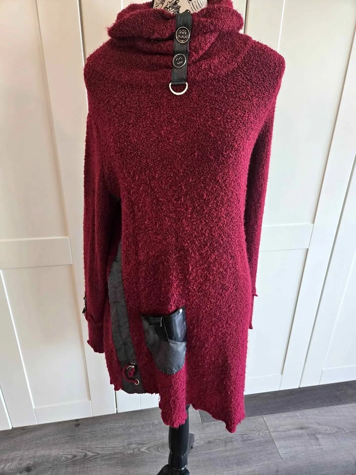 Burgundy Cowl Neck Textured Knit Tunic Sweater
