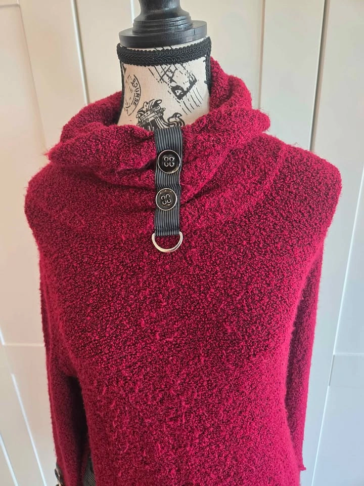Burgundy Cowl Neck Textured Knit Tunic Sweater - photo 4