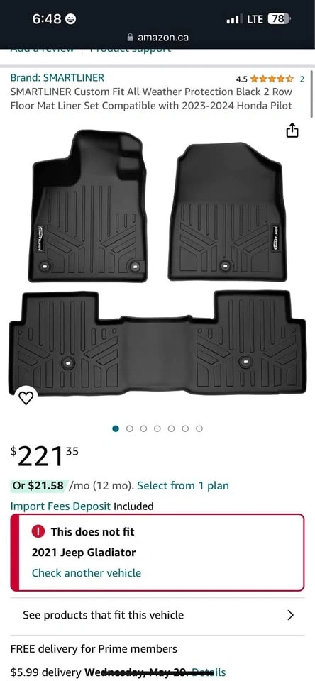 3D SMARTLINER Floor Mats for 2023-25 Honda Pilot