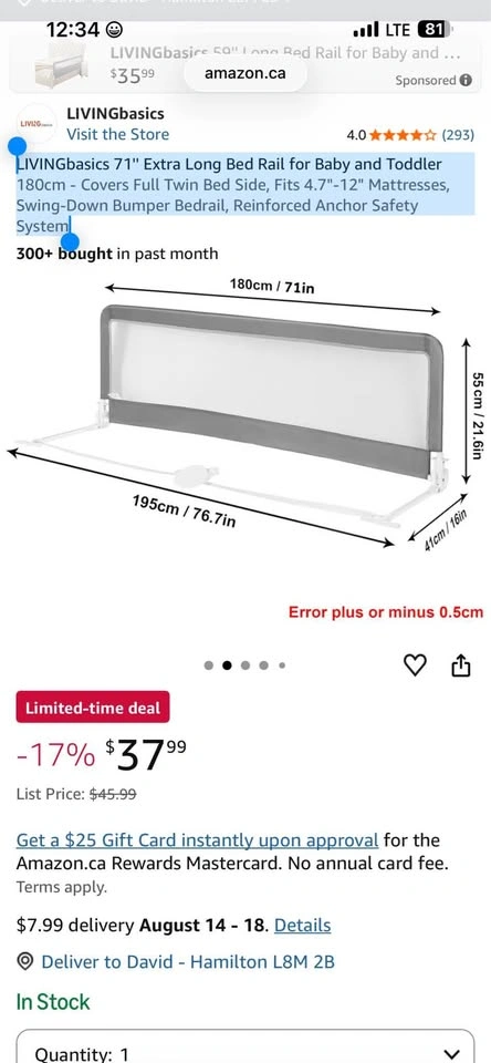 LIVINGbasics 71'' Extra Long Bed Rail for Baby and Toddler - photo 2