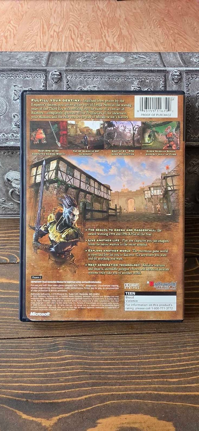 The Elder Scrolls 3 Morrowind Xbox Original Video Game - photo 2