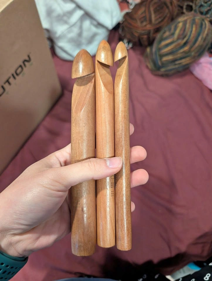 Jumbo wooden crochet hooks