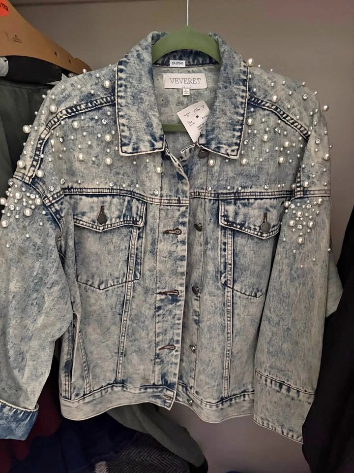 Pearl and Rhinestone Embellished Denim Jacket BNWT