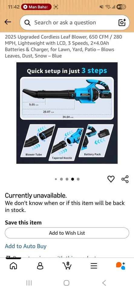 Cordless Leaf Blower 650 CFM 280 MPH with 2 Batteries - photo 4