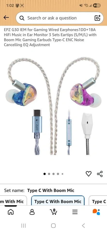EPZ G30 IEM Gaming Wired Earphones 1DD+1BA HiFi - photo 2