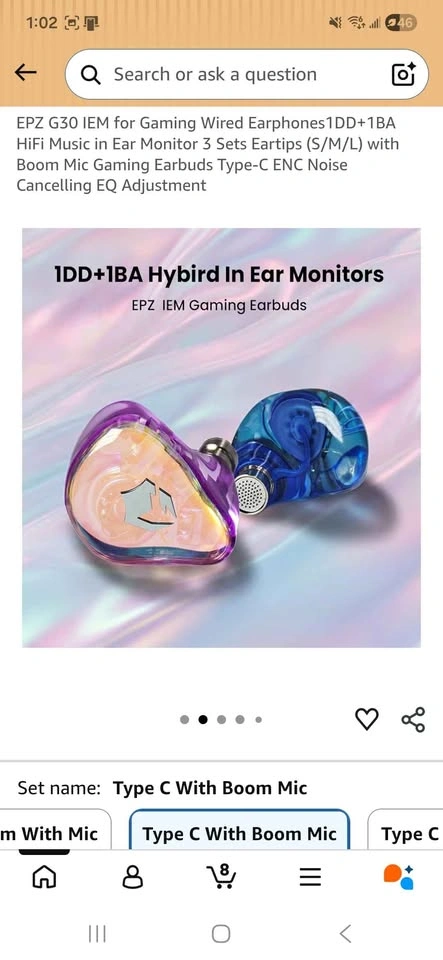 EPZ G30 IEM Gaming Wired Earphones 1DD+1BA HiFi - photo 3