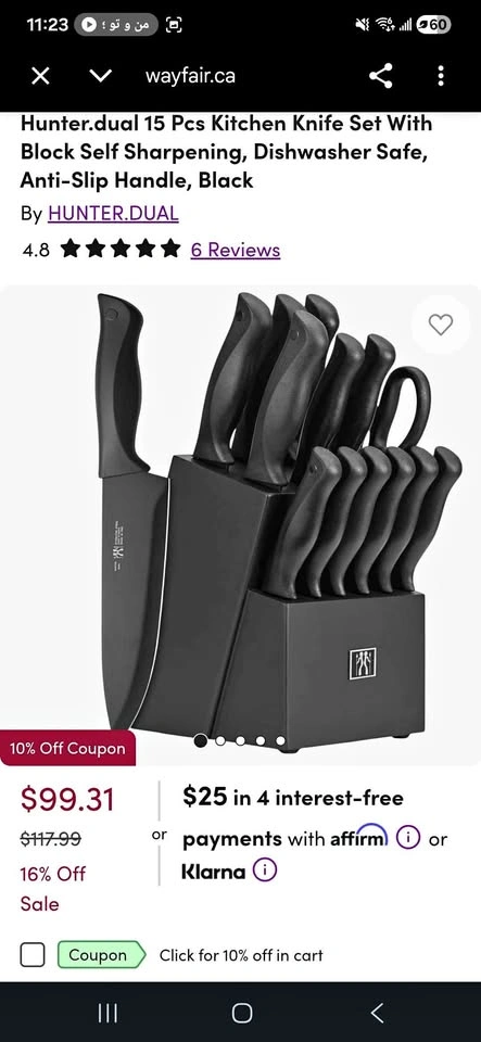 Hunter.dual 15 Pcs Kitchen Knife Set With Block Self Sharpening