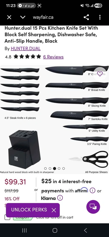 Hunter.dual 15 Pcs Kitchen Knife Set With Block Self Sharpening - photo 2