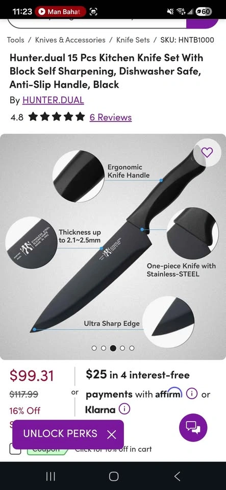 Hunter.dual 15 Pcs Kitchen Knife Set With Block Self Sharpening - photo 5