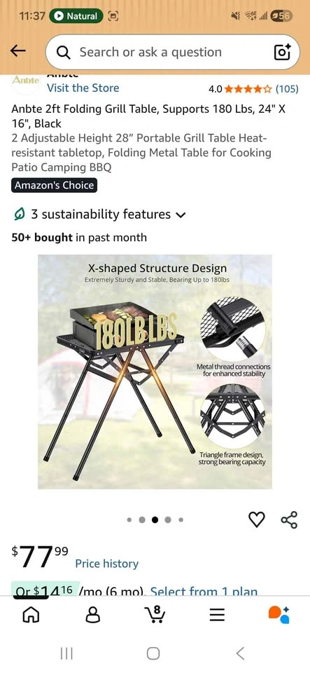 Anbte 2ft Folding Grill Table, 24" x 16", Adjustable Height - photo 4