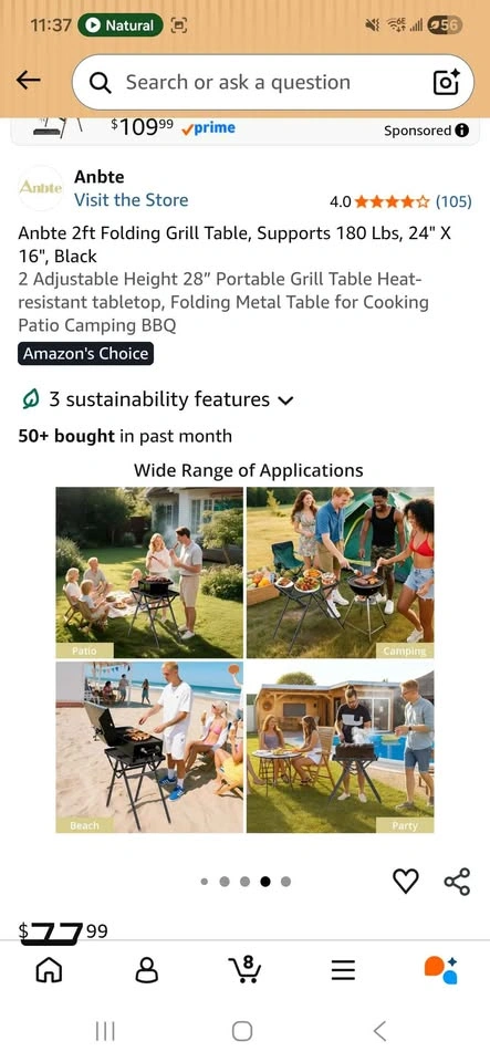 Anbte 2ft Folding Grill Table, 24" x 16", Adjustable Height - photo 5