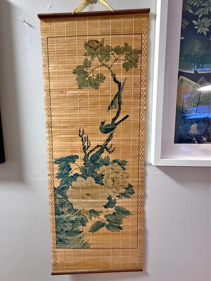 Vintage Asian Hand-painted Bamboo hanging scroll