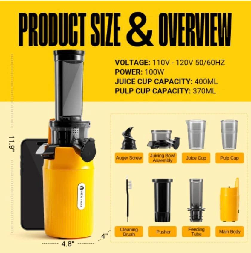 Ventray Essential Ginnie Juicer, Compact & Slow - photo 5