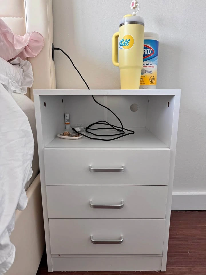 White 3-Drawer Nightstand with Charging Station
