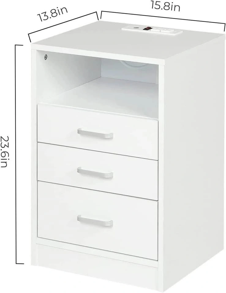 White 3-Drawer Nightstand with Charging Station - photo 2